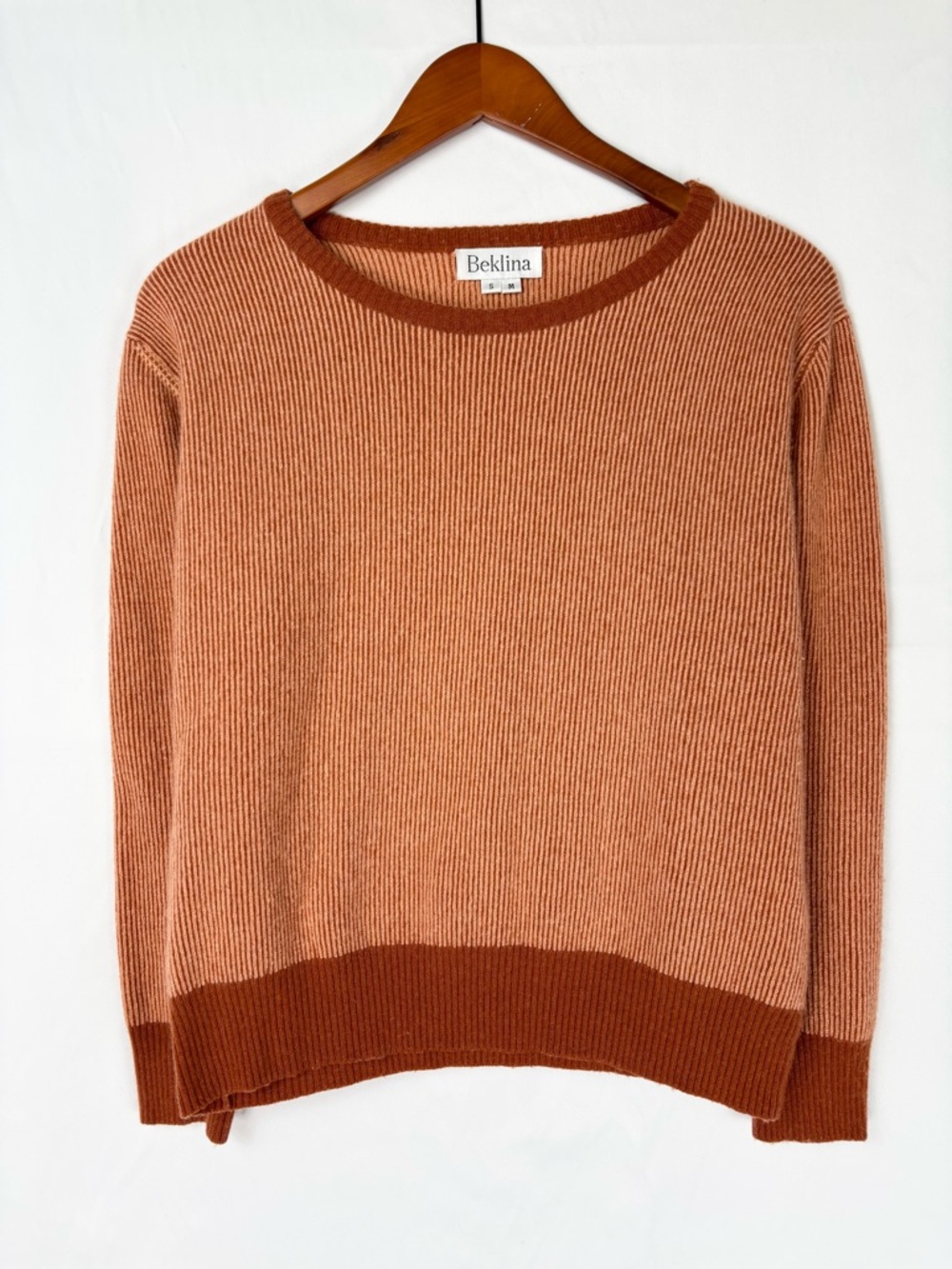 Beklina Cashmere Ribbed Crew Sweater Vino/Squash Size S M